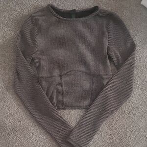 Ribbed Long Sleeve Top in Charcoal/Grey